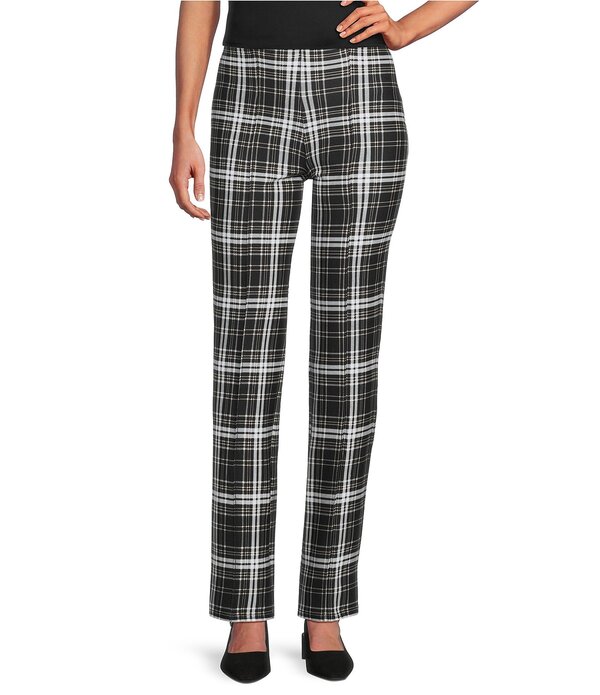 インベストメンツ レディース ボトムス 心地好いズボン下 編み物 Slim Factor by Investmentstretch Ponte Knit No Waist Slim Straight Neutral Plaid Pants Neutral Plaid 読み合わせる