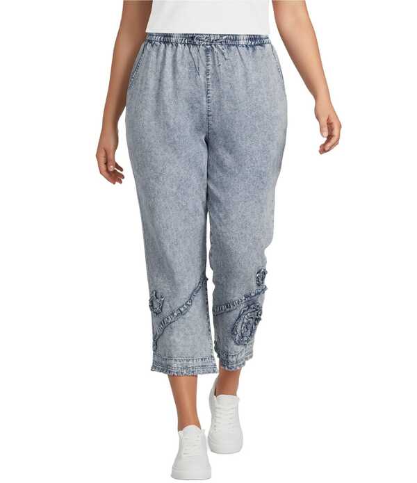 蟻 マイルス レディース ボトムス 心地好いズボン下 足し加える大いさ Ali Miles Plusize Coordinating Applique Drawstring Straight Pull-On Pants Denim ジーンズ