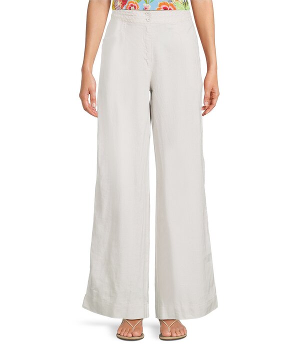 ジョニーワズ レディース ボトムス カジュアルパンツ ワイドレッグ プリーツ 刺繍 リネン JOHNNY WAS Linen Embroidered Pleated Wide Leg Pantsand サンド｜ReVida 店