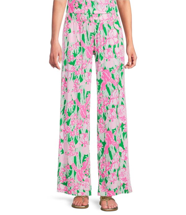 リリーピュリッツァー レディース ボトムス 心地よいズボン下 御花柄 刷り上げる 御花 Lilly Pulitzer Coordinating Bal Harbour Stretch Floral Print Palazzo Pants Puttingreen 緑であること