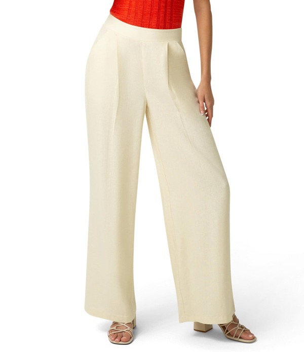 ヒュー レディース ボトムス カジュアルパンツ リネン HUE Coastalinen Palazzo Pants Ecru エクリュ|ReVida 店