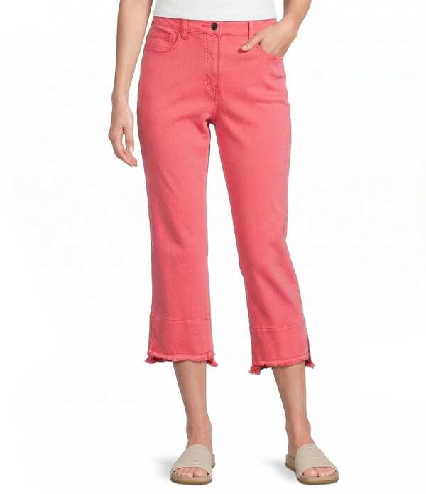 マルチプルズ レディース ボトムス 心地好いズボン下 ジーンズ フリンジ SlimsationR by Multiplestretch Denim Fringe Detail Copped Pants Coral Pink サクラ色