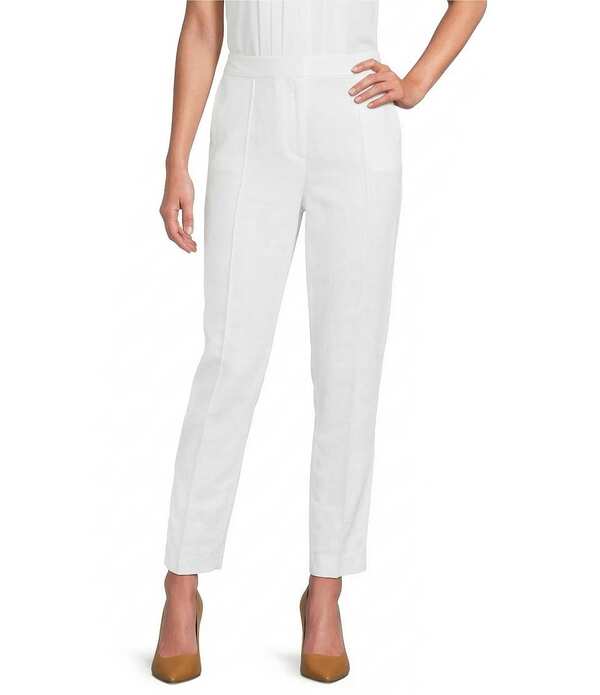 カルバンクライン レディース ボトムス 心地よいズボン下 クロップド リネン Calvin Klein Coordinating Linen Blend Cropped Slim Leg Pants White 白いこと