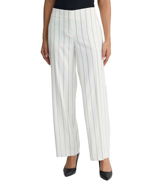 カスパール レディース ボトムス 心地よいズボン下 ワイドレッグ Kasper Pin Stripe Flat Front Fullength Wide Leg Coordinating Pants Lily White 白いこと