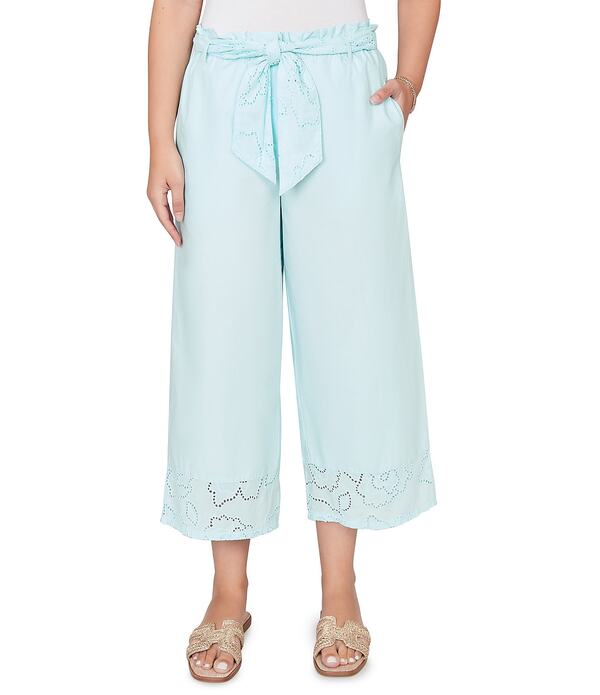 ルビーアールディー レディース ボトムス カジュアルパンツ フラワー柄 コットン フラワー Ruby Rd. Cotton Poplin Floral Eyelet Pull-On Coordinating Belted Pantsea Glass｜ReVida 店