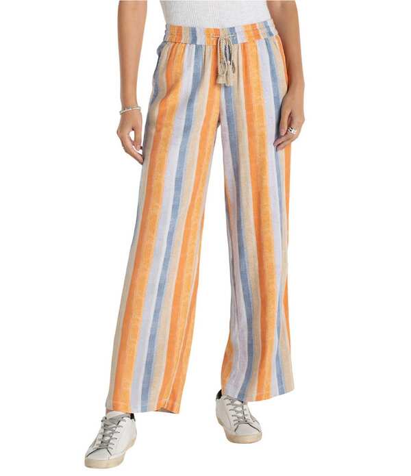リヴァプール 天使の都市 レディース ボトムス 心地よいズボン下 ワイドレッグ リネン Liverpoolos Angelestripe Stretch Linen Blend Mid Rise Wide Leg Fullength Pants Multi Stripe Print マルチ色合い