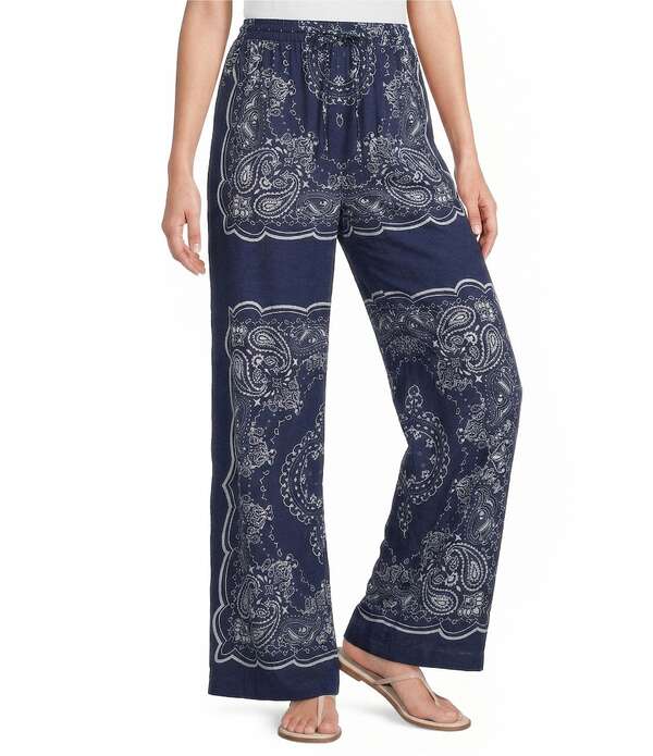 生き肝 レディース ボトムス 心地よいズボン下 ワイドレッグ 刷り上げる Reba Orion Bandana Print Wide Leg Pants Navy 米国海軍
