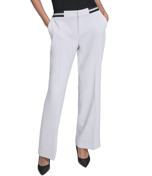 長い巻き毛 ラガーフェルド レディース ボトムス 心地よいズボン下 引っ切り無い 縮緬 KARLAGERFELD PARIS Textured Crepe Straight Leg Pantsoft White 白いこと