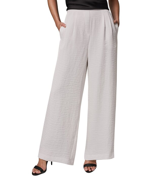 ダナキャラン レディース ボトムス 心地よいズボン下 ワイドレッグ Donna Karan Ripple Twill High Rise Wide Leg Pull-On Pants Cream 皮膚軟化剤