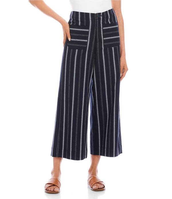 カレンケーン レディース ボトムス 心地よいズボン下 ワイドレッグ クロップド Karen Kane Yarn-Dyedobby Stripe Wide Leg Cropped Pants Navy/Light Blue 米国海軍