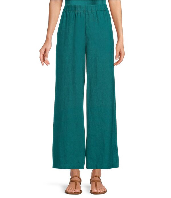 エイリーンフィッシャー レディース ボトムス 心地好いズボン下 ワイドレッグ アンクル リネン Eileen Fisher Organic Linen Elastic Waist Wide Leg Ankle Pants Teal ティール