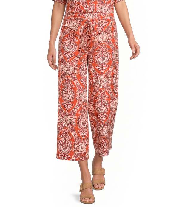 メロデイ レディース ボトムス 心地よいズボン下 ワイドレッグ MELLODAY Coordinating Paisley Tie Waist Wide Leg Pants Rust Paisley 挙げ句の果て