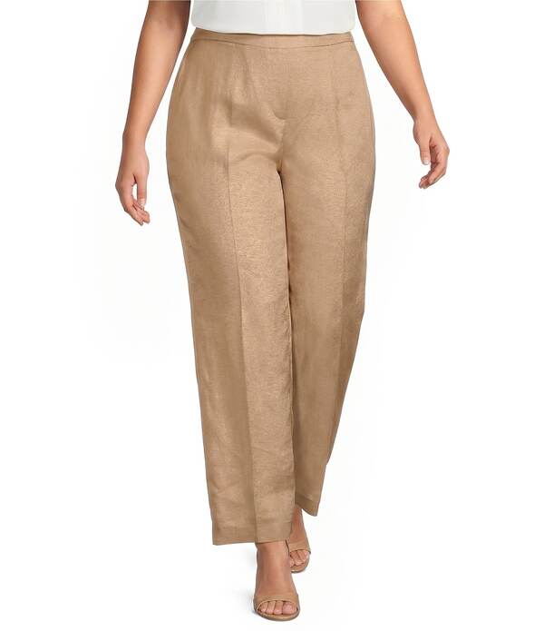カスパール レディース ボトムス 心地よいズボン下 ワイドレッグ つけ加える大きさ リネン Kasper Plusize Linen Blend Pull On Wide Leg Pants Toasted Wheat