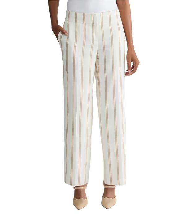カスパール レディース ボトムス 心地よいズボン下 ワイドレッグ プチ リネン Kasper Petite Size Linen Blend Wide Leg Pinstripe Pants Vanilla Ice/Toasted White 白いこと