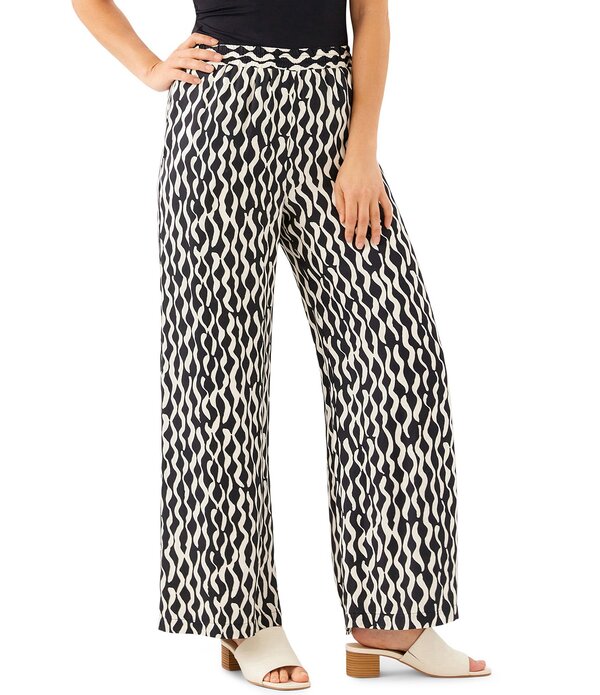 カレンケーン レディース ボトムス 心地よいズボン下 プチ 繻子 Karen Kane Petite Size Satin High Rise Sleek Wavy Stripe Wide-Leg Pull-On Pants Print 縞模様