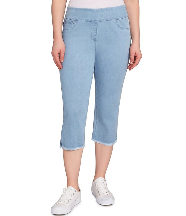 ルビーアールディー レディース ボトムス 心地好いズボン下 プチ ジーンズ フリンジ Ruby Rd. Petite Size Relaxed Fringe Hem Pull-On Denim Pants Light Blue 青碧