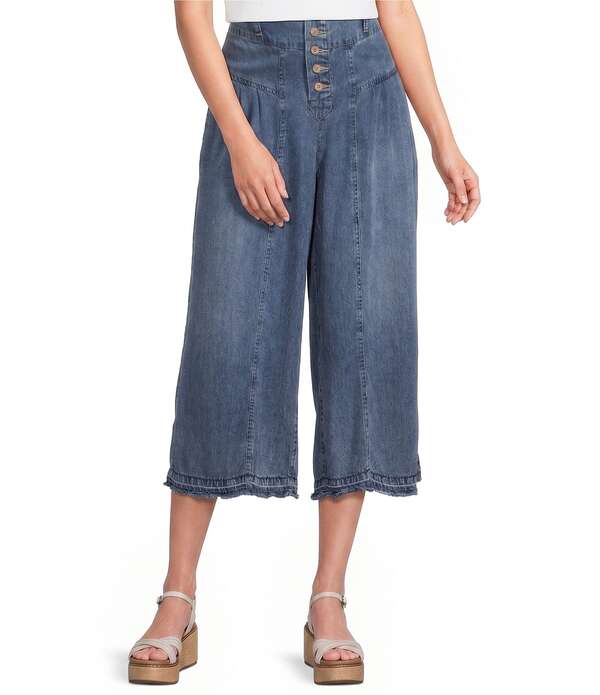 ジョン 目じるし レディース ボトムス 心地よいズボン下 ワイドレッグ ジーンズ John Mark Denim Drop Waist Wide Leg Cropants Denim ジーンズ