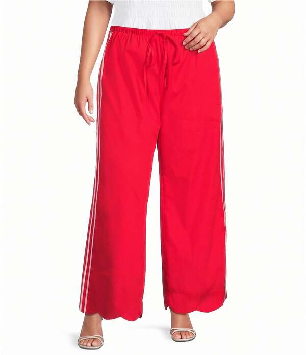 シュガーリップス レディース ボトムス 心地よいズボン下 ワイドレッグ 足し加える大きさ Sugarlips Plusize Britt Side Stripe Draw String Wide Leg Pants Red 赤いこと