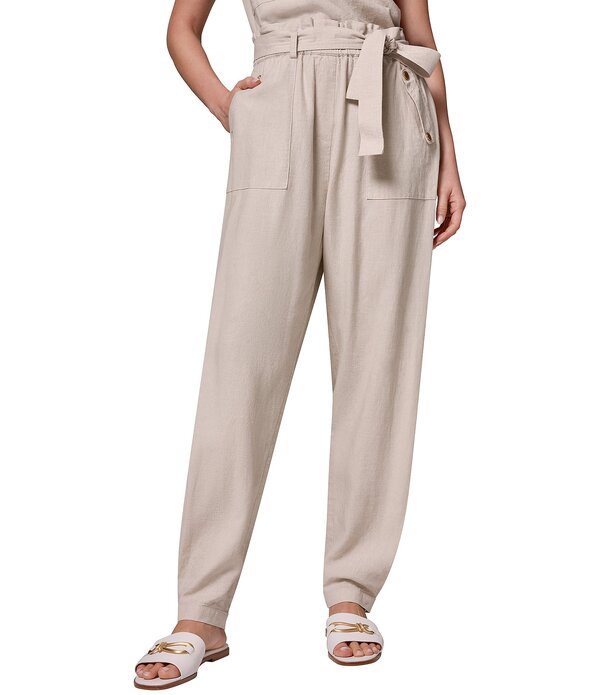 ダナキャラン レディース ボトムス 心地よいズボン下 アンクル リネン Donna Karan Coordinating Linen Blend High-Rise Utility Straight-Leg Paperbag Ankle Pants Natural