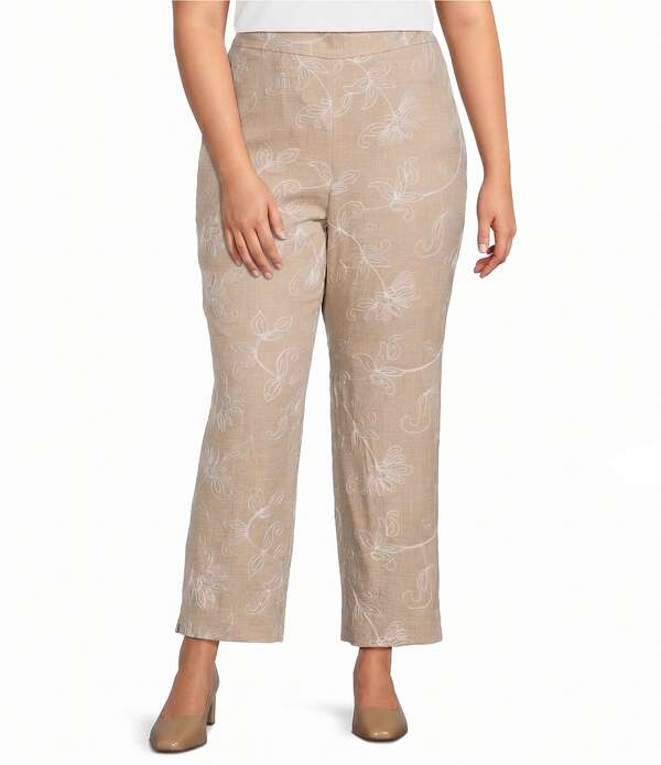 カスパール レディース ボトムス 心地よいズボン下 つけ加える大きさ 刺しゅう Kasper Plus Pull On Embroidered Pantstraw Melange/White 白いこと