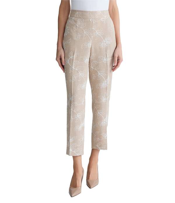 カスパール レディース ボトムス 心地よいズボン下 刺しゅう Kasper Pull On Embroidered Pant Straw Melange/White 白いこと
