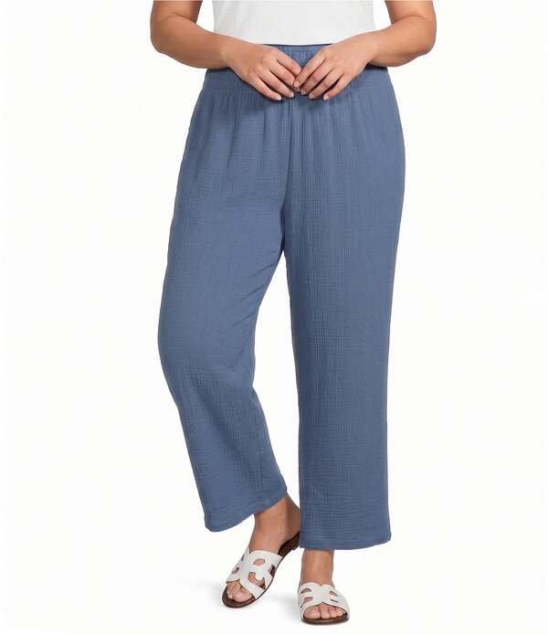 蟻 マイルス レディース ボトムス 心地好いズボン下 足し加える大いさ クロップド Ali Miles Plusize Woven Wide-Leg Pull-On Cropped Pants Blue Gray 薄墨色