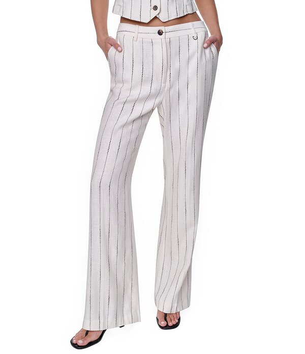 ダナキャラン レディース ボトムス 心地よいズボン下 引っ切りない リネン DKNY by Donna Karan Coordinating Linen Blend Heavy Top Stitch Stripe Straight Leg Pants Coconut/Tobacco 縞模様