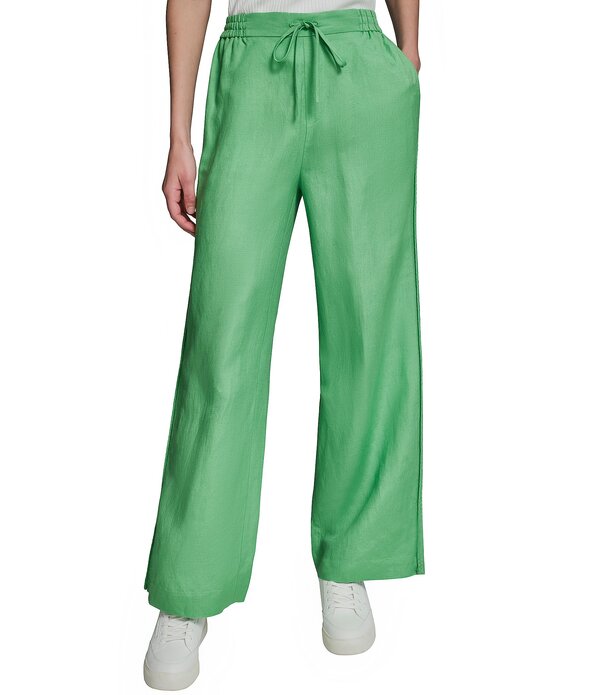 長い巻き毛 ラガーフェルド レディース ボトムス 心地よいズボン下 ワイドレッグ KARLAGERFELD PARIS Drawstring Wide Leg Pants Garden Green 緑であること