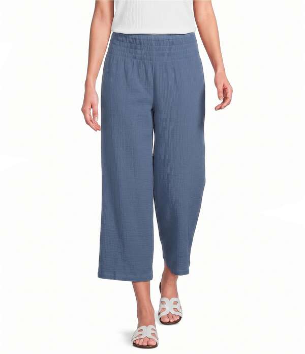 蟻 マイルス レディース ボトムス 心地よいズボン下 クロップド Ali Miles Woven Wide-Leg Pull-On Cropped Pants Blue Grey 薄墨色