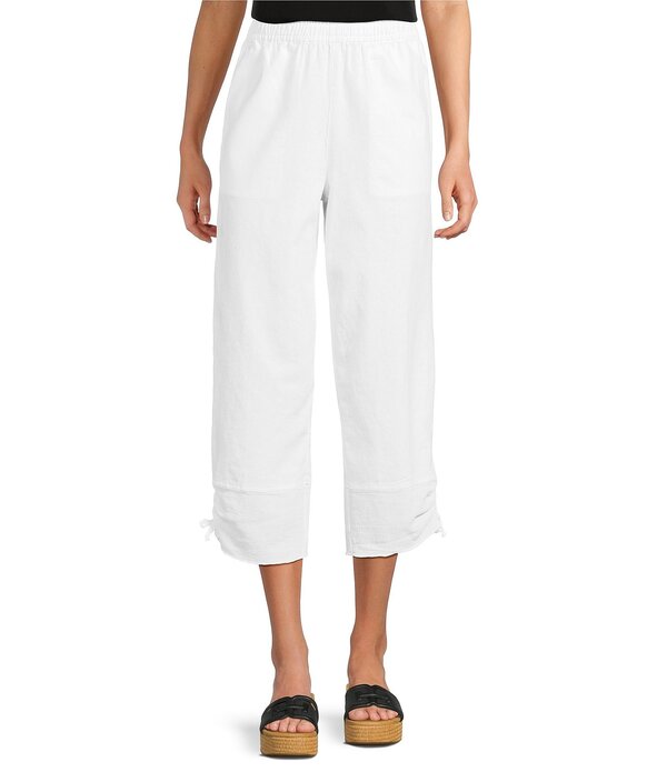 蟻 マイルス レディース ボトムス 心地よいズボン下 引っ切りない リネン Ali Miles Linen-Blend Straight Leg Cinch Tie Hem Pull-On Pants White 白いこと
