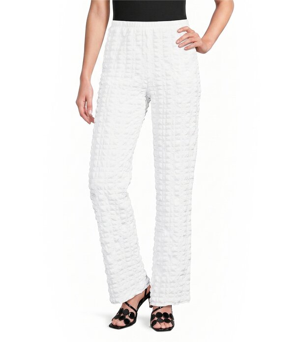 アイシーコレクション レディース ボトムス 心地好いズボン下 引っ切り無い ICollection Bubble Check Elastic Waistraight Leg Pants White 白いこと