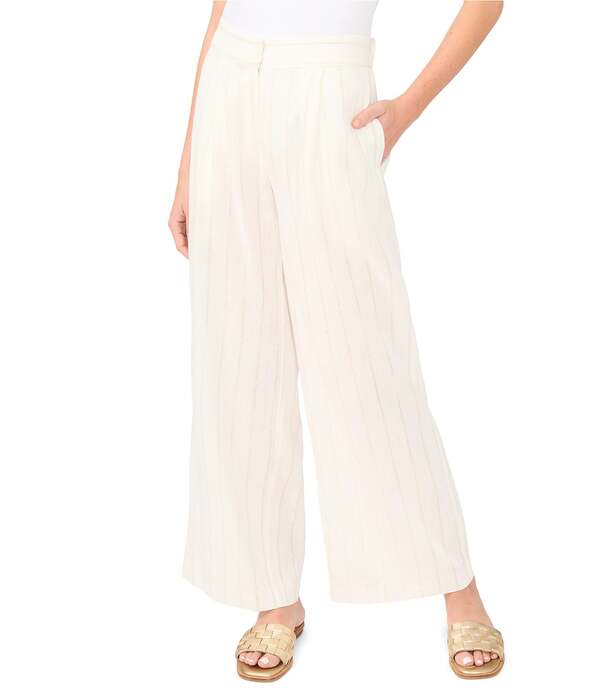 ヴィンスカムート レディース ボトムス 心地よいズボン下 筋目 Vince Camuto Woven Pleated Full-Length Pants New Ivory 象牙色