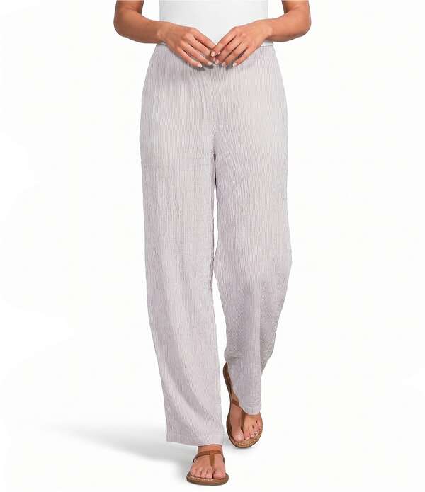 エイリーンフィッシャー レディース ボトムス 心地好いズボン下 綿織物 Eileen Fisher Striped Organicotton Gauze Wide-Leg Pull-On Pants Hazelwood 縞模様
