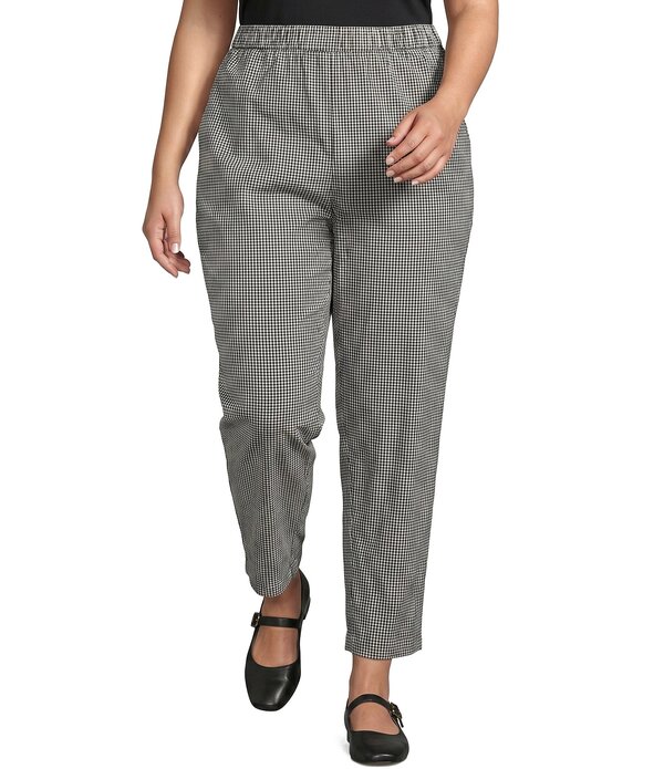 エイリーンフィッシャー レディース ボトムス 心地好いズボン下 つけ加える大きさ 綿織物 アンクル Eileen Fisher Plus Organicotton Pucker Check Elastic Waistapered Ankle Pants Black/White 白いこと