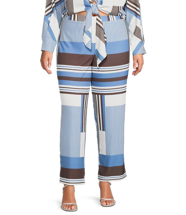 ルーシー光の都市 レディース ボトムス 心地好いズボン下 足し加える大いさ Lucy Paris Plusize Rue Striped Coordinating Pant Brown/Blue 青碧