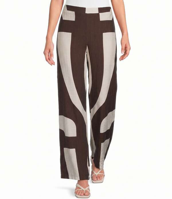 ルーシー光の都市 レディース ボトムス 心地好いズボン下 太陽面爆発 プチ 刷り上げる Lucy Paris Petite Size Rue Printed Flare Leg Coordinating Pants Brown/Cream 皮膚軟化剤