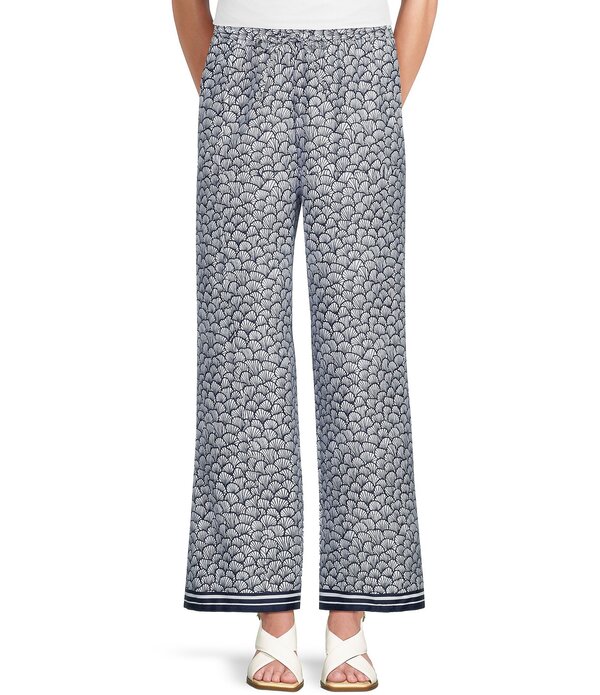 セセ レディース ボトムス 心地よいズボン下 ワイドレッグ 刷り上げる CeCe Shell Print Drawstring Elastic Waist Wide Leg Pants Classic Navy 米国海軍
