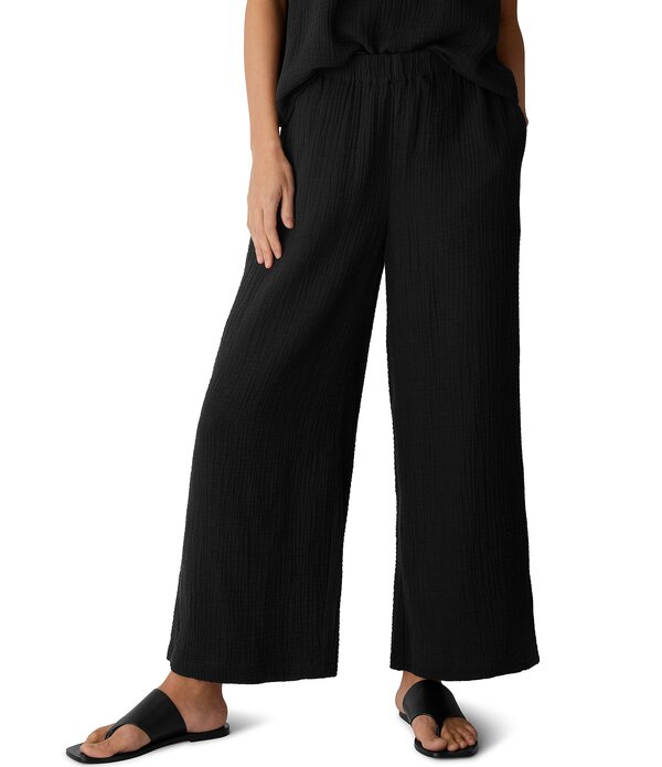 エイリーンフィッシャー レディース ボトムス 心地好いズボン下 綿織物 アンクル Eileen Fisher Gauzy Organicotton Weave Pull-On Ankle Coordinating Pants Black 黒いこと