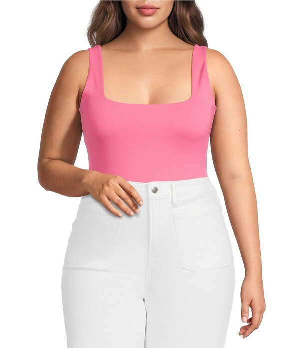 思わしいアメリカン レディース トップス ティーシャツ 足し加える大いさ 上半身背広 Good American Plusize Sculpting Square Neck Modern Tank Bodysuit Strawberry Pink サクラ色