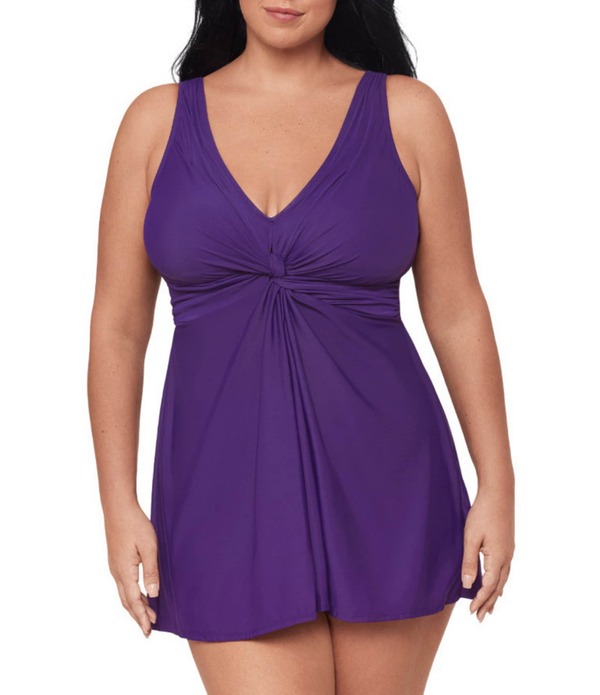 不思議なこと背広 レディース トップス 衣裳 Vのど首 足し加える大いさ スコート Miraclesuit Plusize Solid Must Haves Marais V-Neck Skirted Leg-Cutankini One Piece Swimsuit Mulberry