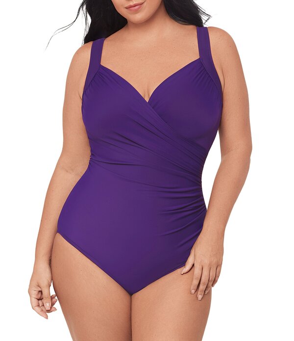 不思議なこと背広 レディース トップス 衣裳 足し加える大いさ Miraclesuit Plusize Solid Must Havesanibel Sweetheart Underwire Bra Tank One Piece Swimsuit Mulberry
