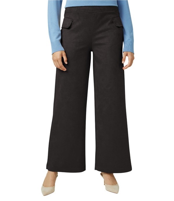 ヒュー レディース ボトムス 心地よいズボン下 ワイドレッグ スエードクロス HUE Suede Wide Leg Pant Black 黒いこと