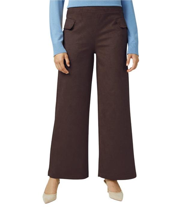 ヒュー レディース ボトムス 心地よいズボン下 ワイドレッグ スエードクロス HUE Suede Wide Leg Pant Coffee Bean 珈琲