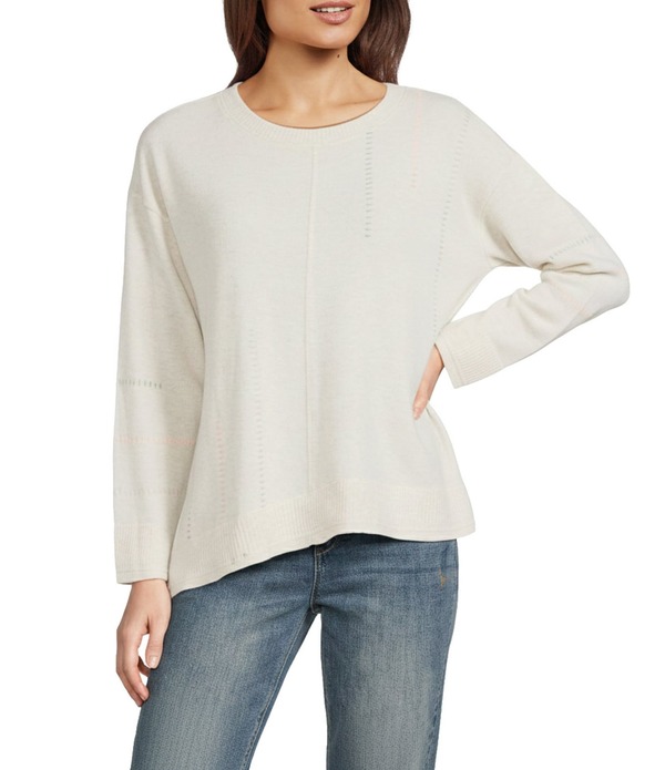 平民主義 レディース トップス ティーシャツ 非対称 プチ 編み物 Democracy Petite Size Mixed-Media Scoop Neck Long Sleeve Asymmetric Hem Knitop Heather Creamulti 皮膚軟化剤