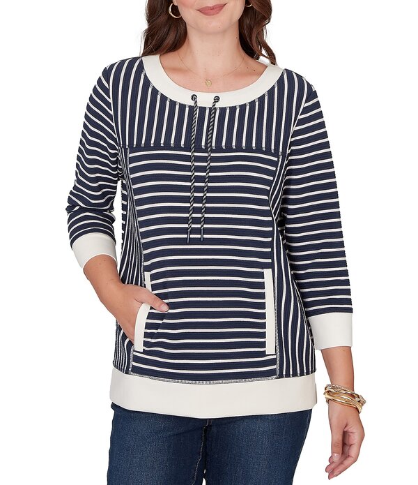 ルビーアールディー レディース トップス ティーシャツ プチ Ruby Rd. Petite Size Yarn-Dyed Stripe Scoop Neck 3/4 Sleeve Top Navy/Multi 米国海軍