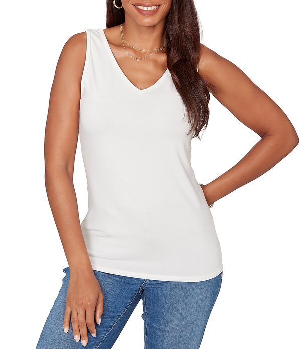 ルビーアールディー レディース トップス ティーシャツ プチ ノースリーブ 編み物 ティーシャツ Ruby Rd. Petite Size Jersey Knit Reversible Neck Sleeveless Tank White 白いこと