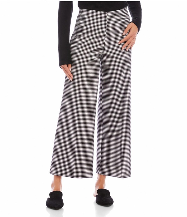 カレンケーン レディース ボトムス 心地よいズボン下 ワイドレッグ クロップド Karen Kane Stretch Woven Yarn-Dye Check High Rise Wide Leg Cropped Pants Check 照合のしるし