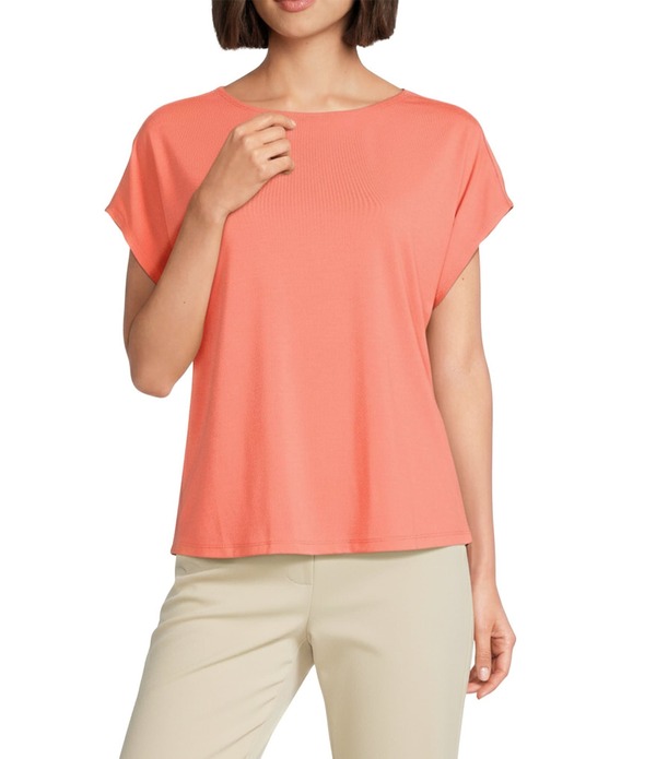 インベストメンツ レディース トップス ティーシャツ プチ 旗がしら 編み物 Investments Petite Size Cap Sleeve Boat Neck Rory Knitee Peach Echo 桃