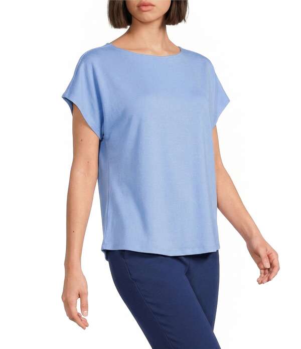 インベストメンツ レディース トップス ティーシャツ プチ 旗がしら 編み物 Investments Petite Size Cap Sleeve Boat Neck Rory Knitee Vista Blue 青碧