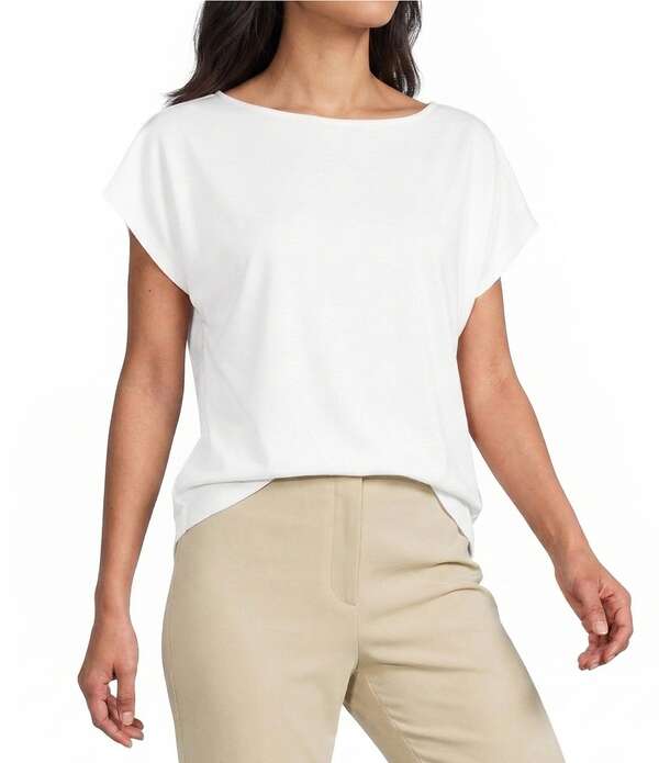 インベストメンツ レディース トップス ティーシャツ プチ 旗がしら 編み物 Investments Petite Size Cap Sleeve Boat Neck Rory Knitee White 白いこと